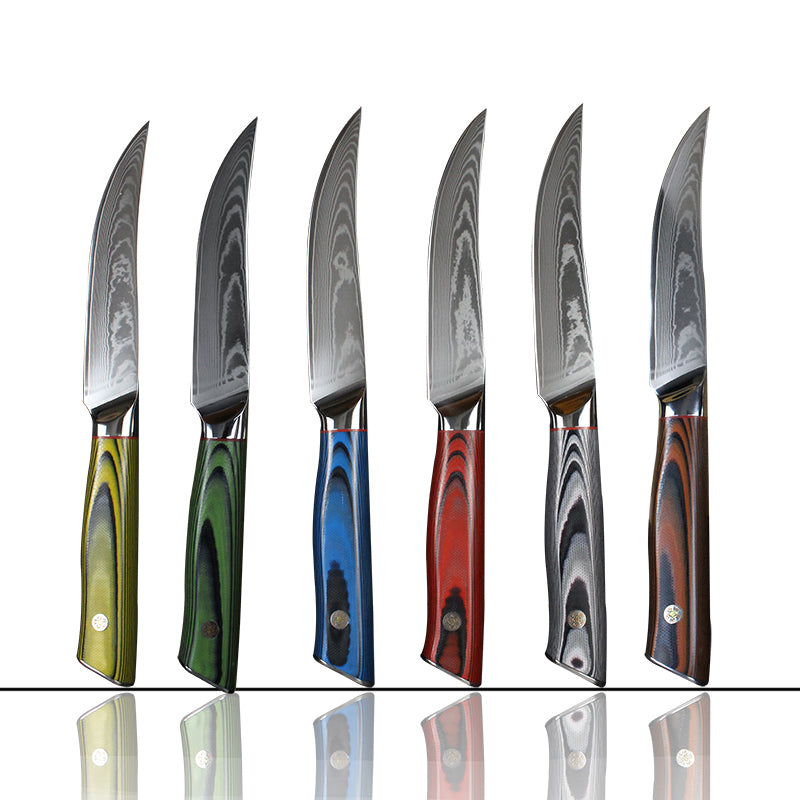 4pc Colorful Damascus Steel Steak Knives Set