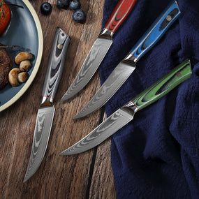 4pc Colorful Damascus Steel Steak Knives Set