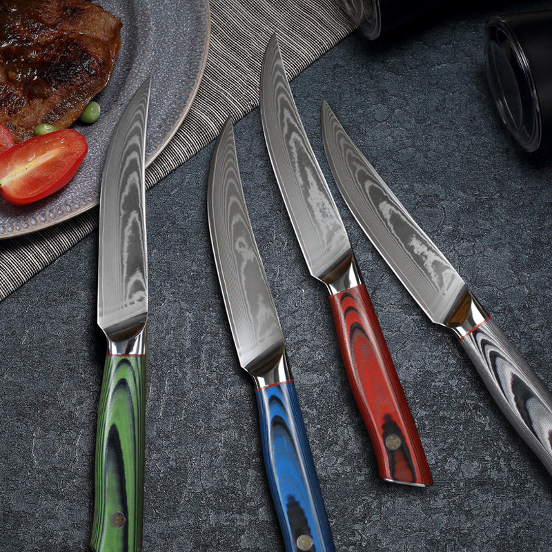 4pc Colorful Damascus Steel Steak Knives Set