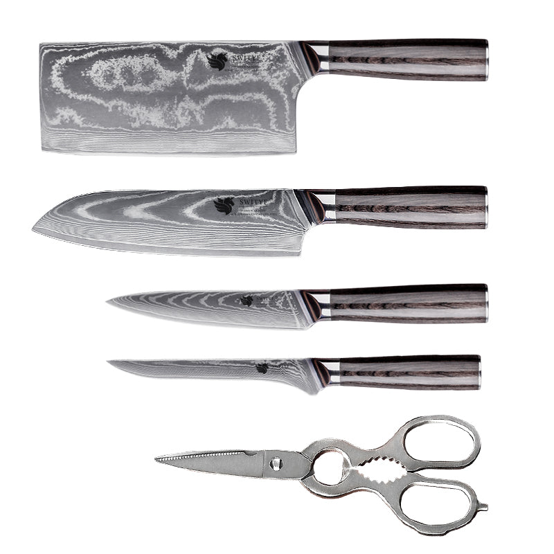 6pc Damascus Steel Kitchen Knife Set - Golden Thread Series