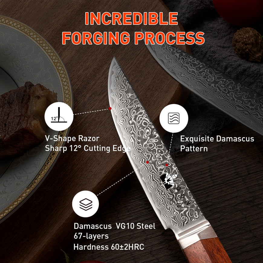 4pc Edge Series Damascus Steel Steak Knife Set