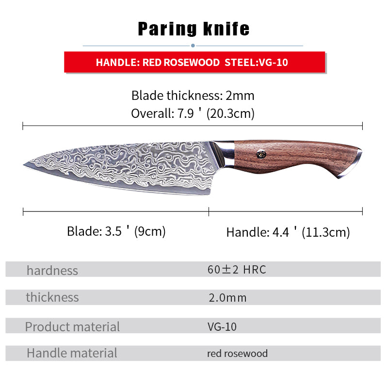 3.5” / 9cm Blade Damascus Steel Paring Knife - Golden Shield Series