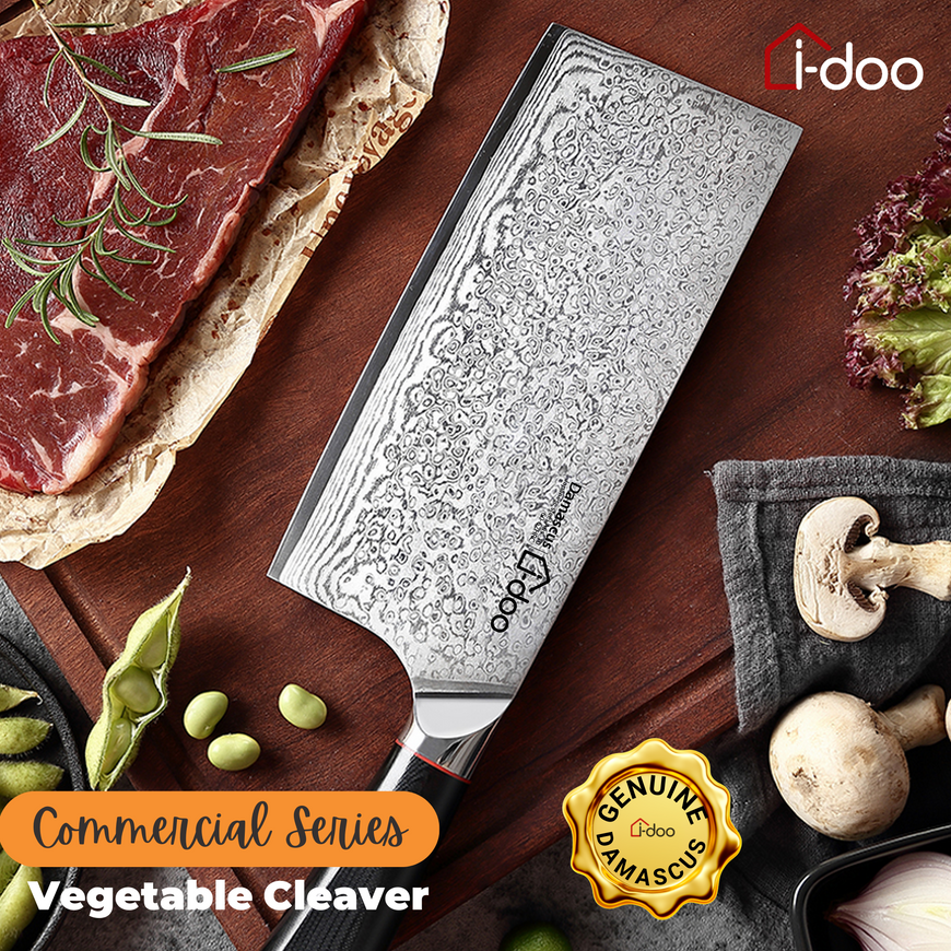 7" / 18cm Damascus Steel Vegetable Cleaver - Commercial Series