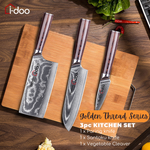 3 pc Damascus Steel Kitchen Knife Set - Golden Thread Series