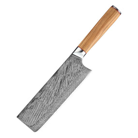 7" / 18cm Blade Damascus Steel Nakiri Chopping Knife - Maple Series