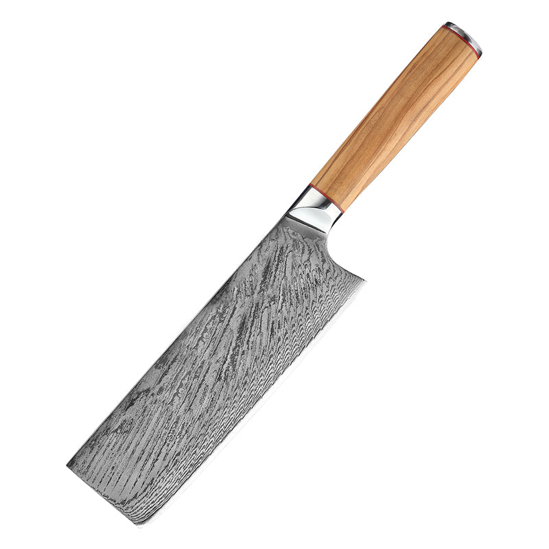 7" / 18cm Blade Damascus Steel Nakiri Chopping Knife - Maple Series